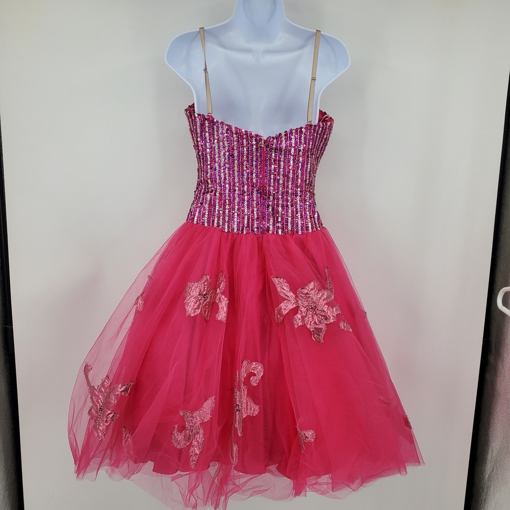 Jovani Hot Pink Sequin Tulle Fit Flare Party Dress Sweetheart 4 Hoco Prom Fomral - Picture 2 of 13